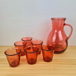 Kit 6 Vasos & 1 Jarra Cristal Reciclado Color Rojo