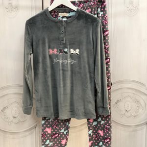 Pijama terciopelo lacitos gris