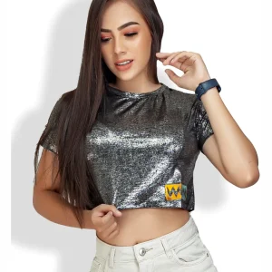 Crop Top Negro Brillante